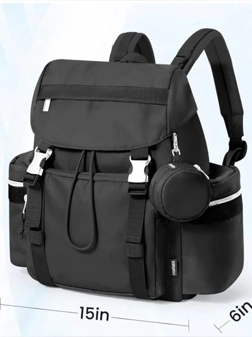 Unisex Black Nylon Utility Diaper Bag Backpack without Changing Pad